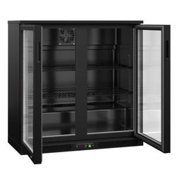Commercial Back Bar Display Fridge - 900mm - 220 liters - with 2 glass swing doors - Black outside & inside