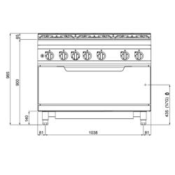 Gasfornuis - Lorenzo 900 - 1200x900x965mm - 65,5 kW - 6-pits - incl. gas statische oven - 12,0 kW