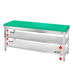 Mesa de trabajo de acero inoxidable PREMIUM - 2,0 m - con estante inferior - incluye tabla de cortar en verde
