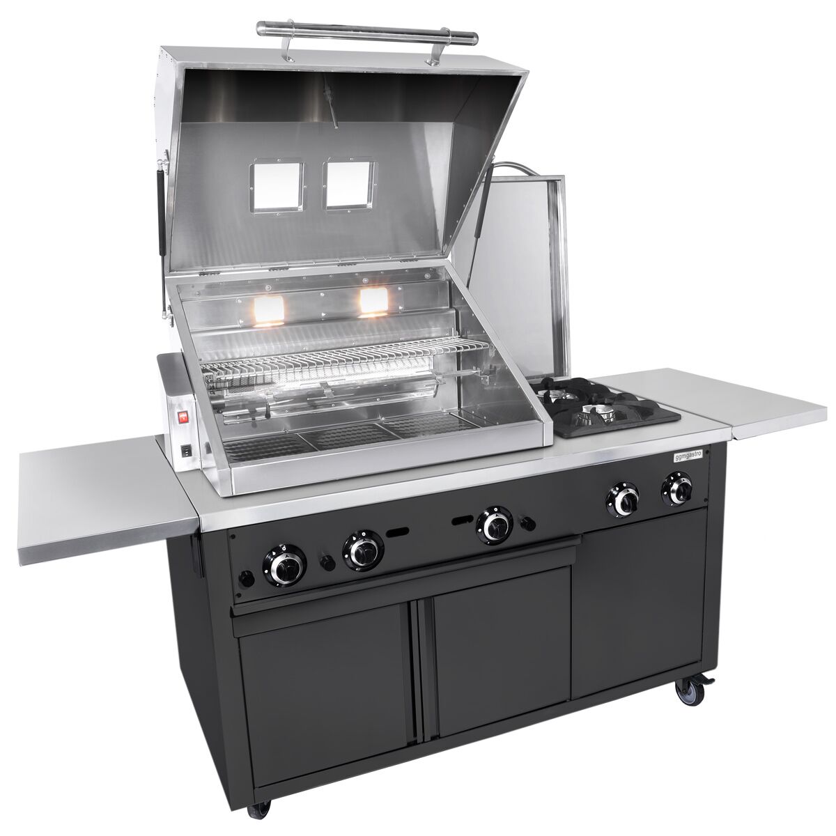 Barbecue à gaz professionnel - 22,5kW - sur pied - P850mm - Noir