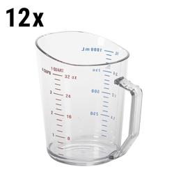 (12 unidades) CAMBRO | Copo de medição em policarbonato Camwear® com escala de medição - 1 litro - transparente