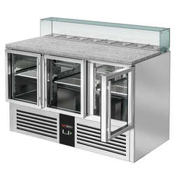 Saladette PREMIUM - 1368mm - 3 glazen deuren - met glazen opzetstuk voor 8x GN 1/6