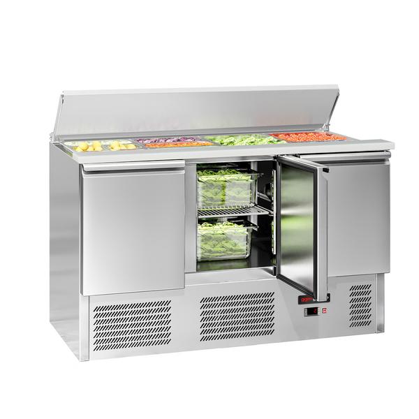 Saladette ECO - 1368mm - zwart front - 3 deuren - met RVS deksel voor 4x GN 1/1