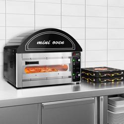 Commercial Electric Mini Pizza Oven Single Deck – 1x Ø34 cm - 280°C Max - Mechanical Controls - Black