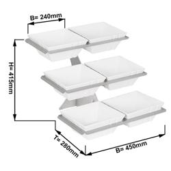 Etagere / Buffet Stand - Stainless steel frame - square - Height: 415mm - incl. 6 Melamine bowls 240x240mm - with 3 shelves