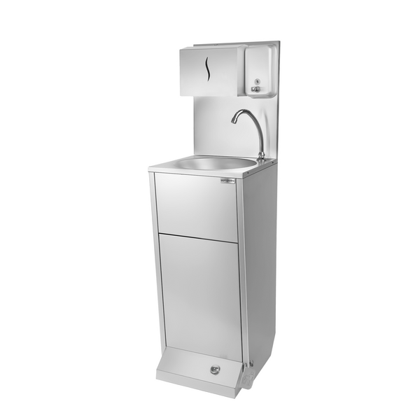 Lavabo | Station de lavage - Acier inoxydable - avec commande au pied, distributeur de papier et de savon       