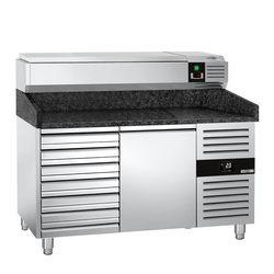 Rashladni pult za pripremu pizze PREMIUM - 1500x800 mm - sa 1 vratima & 7 ladica - uklj. Rashladna nadograđena vitrina - 6x GN 1/3
