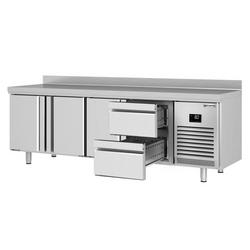Koelwerkbank Premium PLUS - 2452x600mm - met 3 deuren, 2 laden & met achterwand