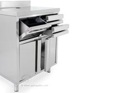 Stainless Steel Work Table - for coffee machine - 1960x600mm - with 2 Drawers & Double Doors & Upstand