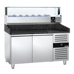 Rashladni pult za pripremu pizze PREMIUM - 1500x800 mm - sa 2 vrata - uklj. Rashladna nadograđena vitrina LED - 5x GN 1/5 + 1x GN 1/2