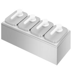 Sausdispenser - RVS AISI 304/PP - 4 bakken, 4 pompen, frame - 4x2L - 480x215x325mm - instelbare dosering - met bak - lekvrije uitloop - incl. RVS frame