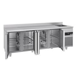 Ψυγείο πάγκος συντήρησης PREMIUM - 2360x720 mm - 540 λίτρα - με 4 πόρτες - με 1 λεκάνες GN 1/1 - Πλάτη αντεπιστροφής - Βεβιασμένη ψύξη