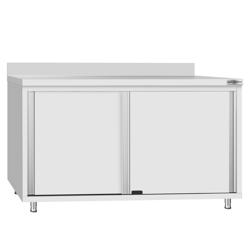 Table armoire en acier inoxydable ECO - 1400x700mm - avec portes coulissantes - avec dosseret