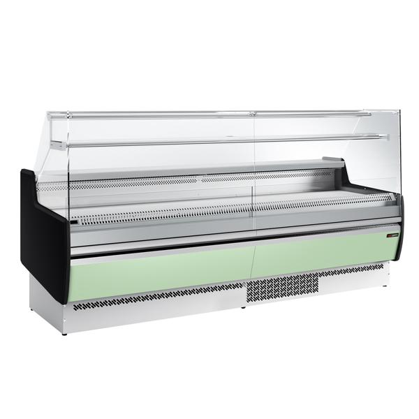 Banco gastronomia professionale - 2560x953mm - Ventilata - 282 L - Vetro dritto - Pannello frontale Hellgrün - con 4 porte - con 1 ripiano