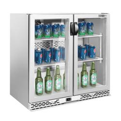 Barkoelkast PREMIUM PLUS - 900mm - 220 Liter - met 2 glazen klapdeuren - RVS
