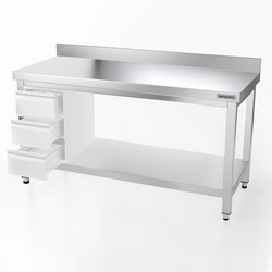 Edelstahl Arbeitstisch PREMIUM - 1500x800mm - mit Grundboden & Aufkantung