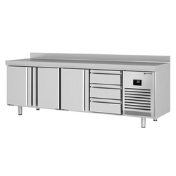Koelwerkbank Premium PLUS - 2452x700mm - met 3 deuren, 3 laden & met achterwand