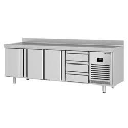 Tavolo refrigerato Premium PLUS - 2452x600 mm - con 3 porte e 3 cassetti e con alzatina