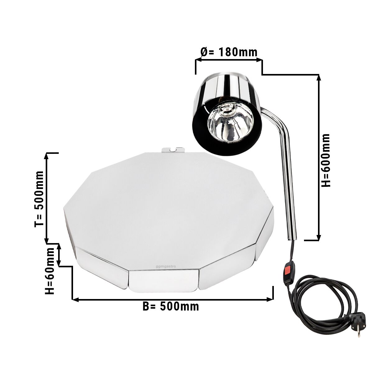 Lampe chauffante infrarouge de buffet – 250 watts – ronde – Argent