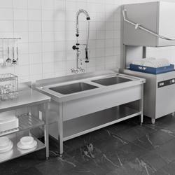 Commercial Pot Sink Table ECO - 1600x700 - Bottom shelf - 2 Bowls