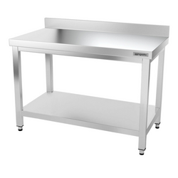 Työpöytä PREMIUM ruostumattomasta teräksestä - 1200x800mm - pohjalla, jalustalla ja kannattimilla 