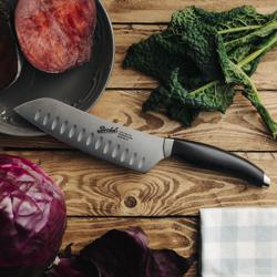 BERKEL | Teknica Santoku Knife – Black Resin Handle – 170 mm Blade, Granton Edge – 3 mm Steel