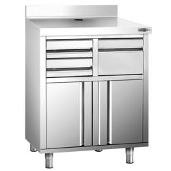 Commercial Work Cabinet - Coffee Machine Cabinet PREMIUM – Stainless Steel – Knock Box – 2 Doors – 2 Drawers – 820×600 mm