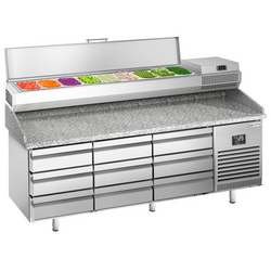 Pizza Hazırlık Tezgahı Premium PLUS- -1980x700mm- 9 Çekmeceli - Soğutmalı vitrin dahil - 9x GN 1/4