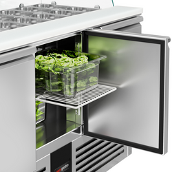 Saladette PREMIUM - 1368mm - 3 deuren - met hoge glazen opzetstuk voor 4x GN 1/1