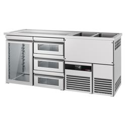 Barkoelkast PREMIUM - 1950x700mm - 1 glazen deur & 3 laden