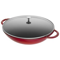 STAUB | SPECIALITIES - Cam kapaklı Wok - Ø 370mm - Dökme demir - Kiraz kırmızısı