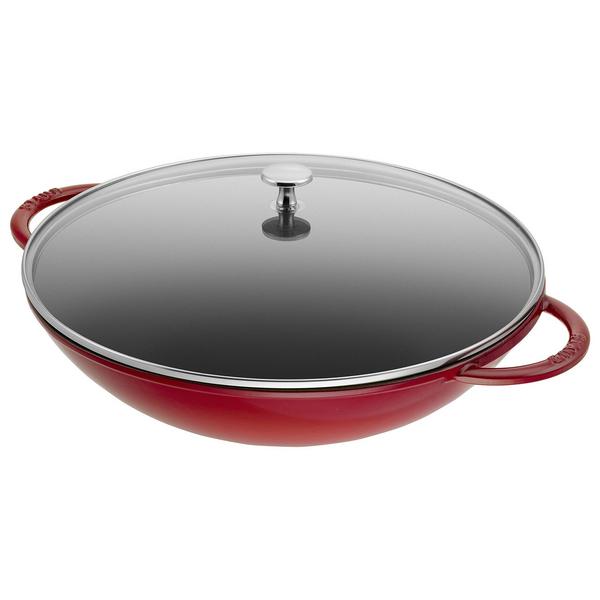 STAUB | SPECIALITIES - Wok avec couvercle en verre - Ø 370mm - Fonte - Rouge cerise	