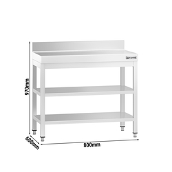 Edelstahl Arbeitstisch PREMIUM - 800x600mm - mit Grundboden, Aufkantung & Zwischenboden