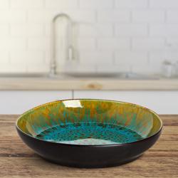 (4 pièces) LOTUS - Assiette à pâtes - Ø 210mm - Turquoise/ Noir	
