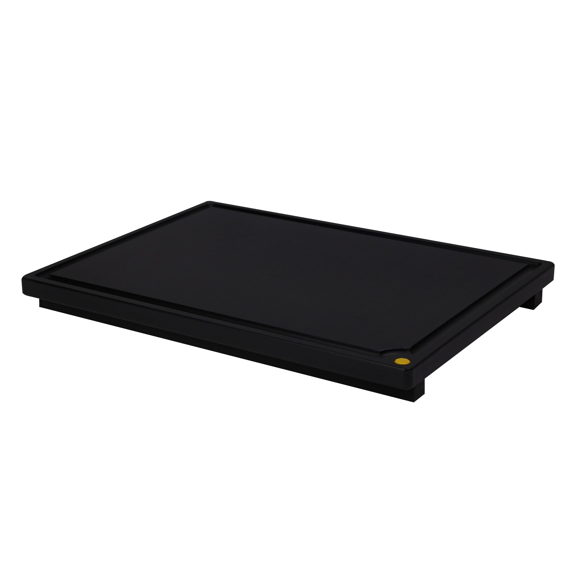 Planche à découper avec rigole à jus - 325x265mm - Épaisseur: 20mm - Conforme HACCP - Polyéthylène - Noir