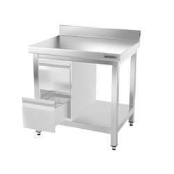 Mesa de trabalho PREMIUM - em Aço Inoxidável  - 0,7 m - com estrutura e prateleira de base e com rebordo posterior