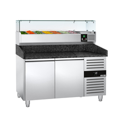 Rashladni pult za pripremu pizze PREMIUM - 1500x800 mm - sa 2 vrata - uklj. Rashladna nadograđena vitrina - 7x GN 1/4