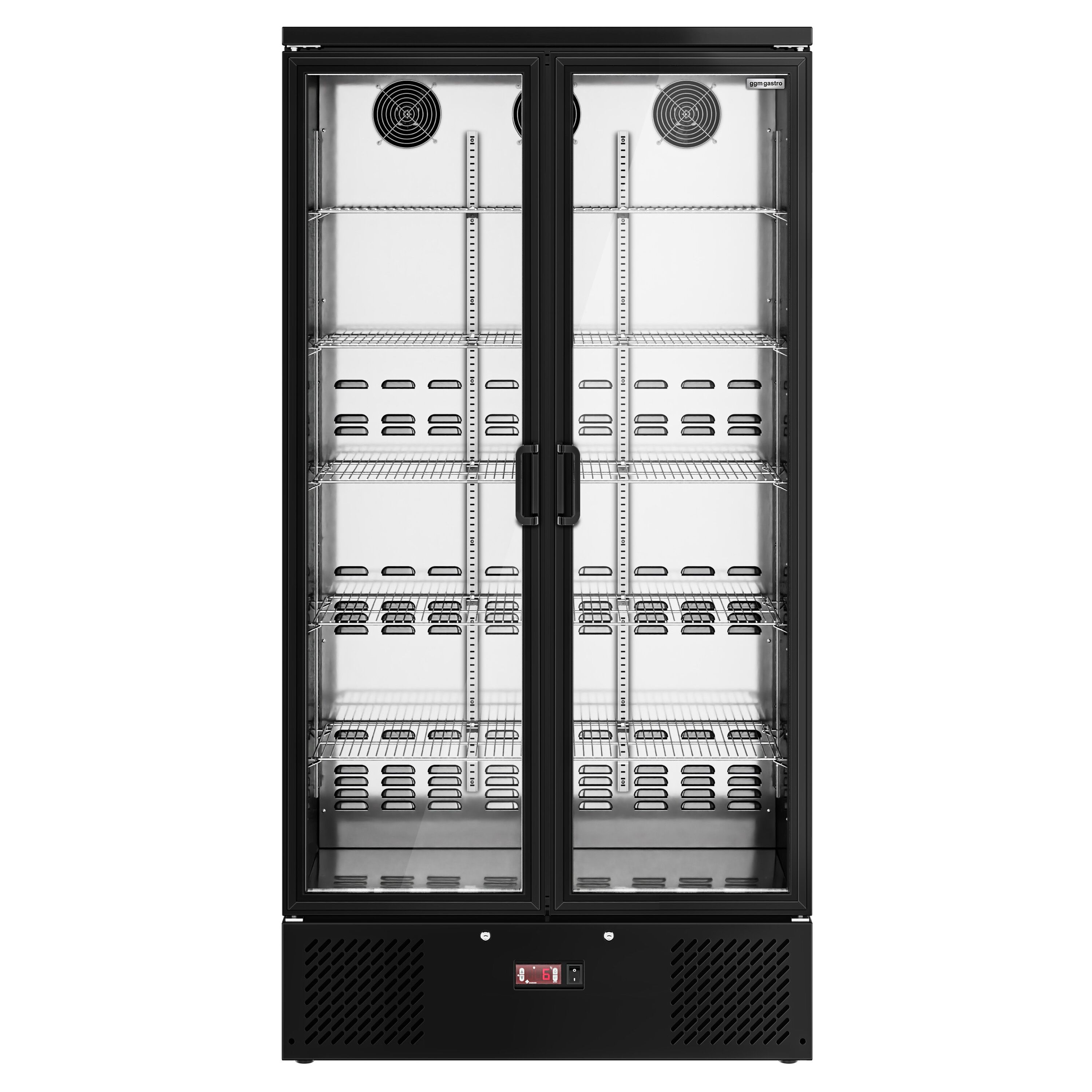 Vitrine réfrigérée à boissons - 920mm - 466 L - intérieur inox - 2 portes vitrées - thermostat numérique - Noir - +2 à +8 °C