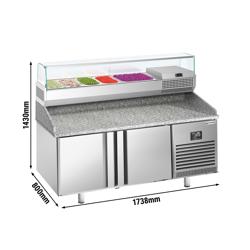 Mesa refrigerada de pizza Premium PLUS - 1783x800mm - com 2 portas - incl. Vitrine refrigerada - 6x GN 1/3