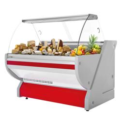 Koeltoonbank - 1525x1150mm - 300 liter - rood - gebogen ruit - granit werkblad