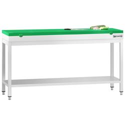 Mesa de trabajo de acero inoxidable PREMIUM - 2,0 m - con estante inferior - incluye tabla de cortar en verde