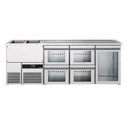 Comptoir de bar réfrigéré PREMIUM - 2500x700mm - 1 porte vitrée & 4 tiroirs en verre