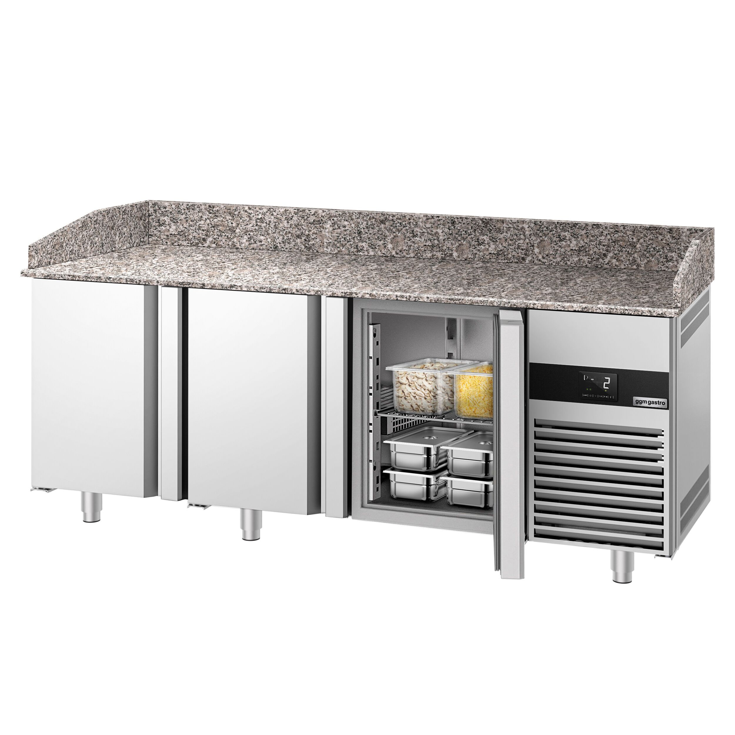 Table réfrigérée pour pizza PREMIUM - 2100 x 800 mm - avec 3 portes
