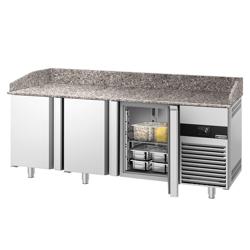 طاولة تحضير بيتزا مبردة PREMIUM - 2100x800 mm - مع 3 أبواب - سطح عمل جرانيت