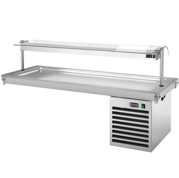 Bandeja enfriadora emportable -2,1m - +2 ~ +8 °C - 6x GN 1/1 - -- con protección de vidrio