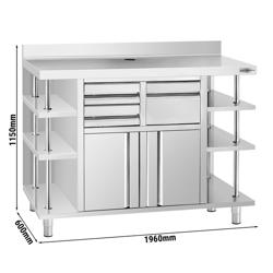 Gesloten RVS werktafel - 1960x600mm - met 2 draaideuren - met achteropstand