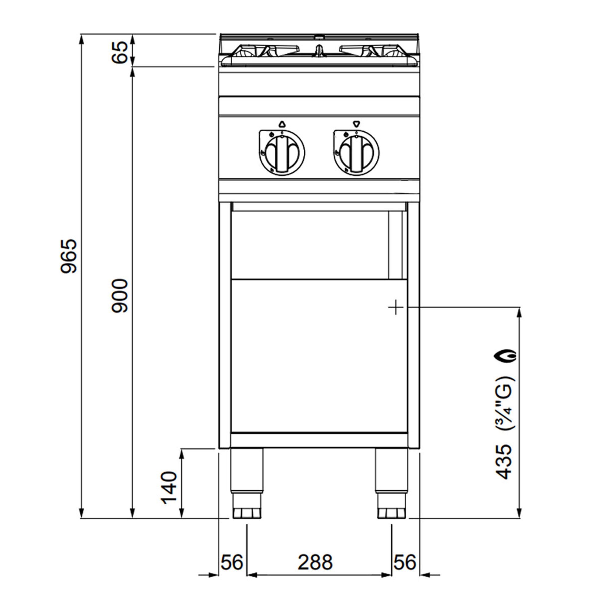Fourneau à gaz – 19 kW – 2 brûleurs