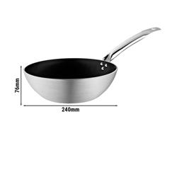 Wok professionnel - Fonte d’aluminium - Ø 240mm - Hauteur: 76mm - revêtement antiadhésif - gaz/électrique/vitrocéramique | passe au lave-vaisselle