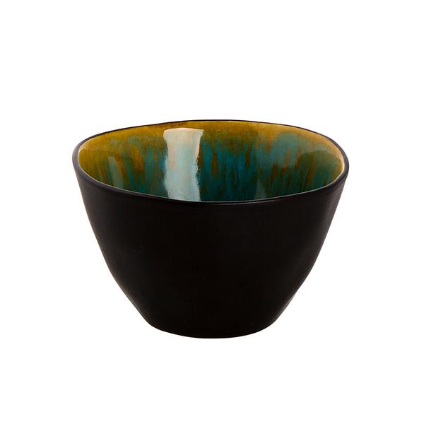(12 pieces) Stoneware Bowls – Ø 80 mm - Black/Turquoise - Lotus Series - For Restaurants, Cafés & Bars
