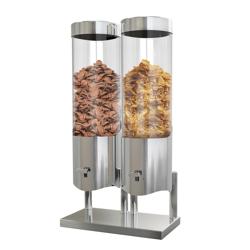 Dispenser per cereali - doppio - 2x 7,2 litri - 2 contenitori in plastica trasparente - supporto in acciaio inox